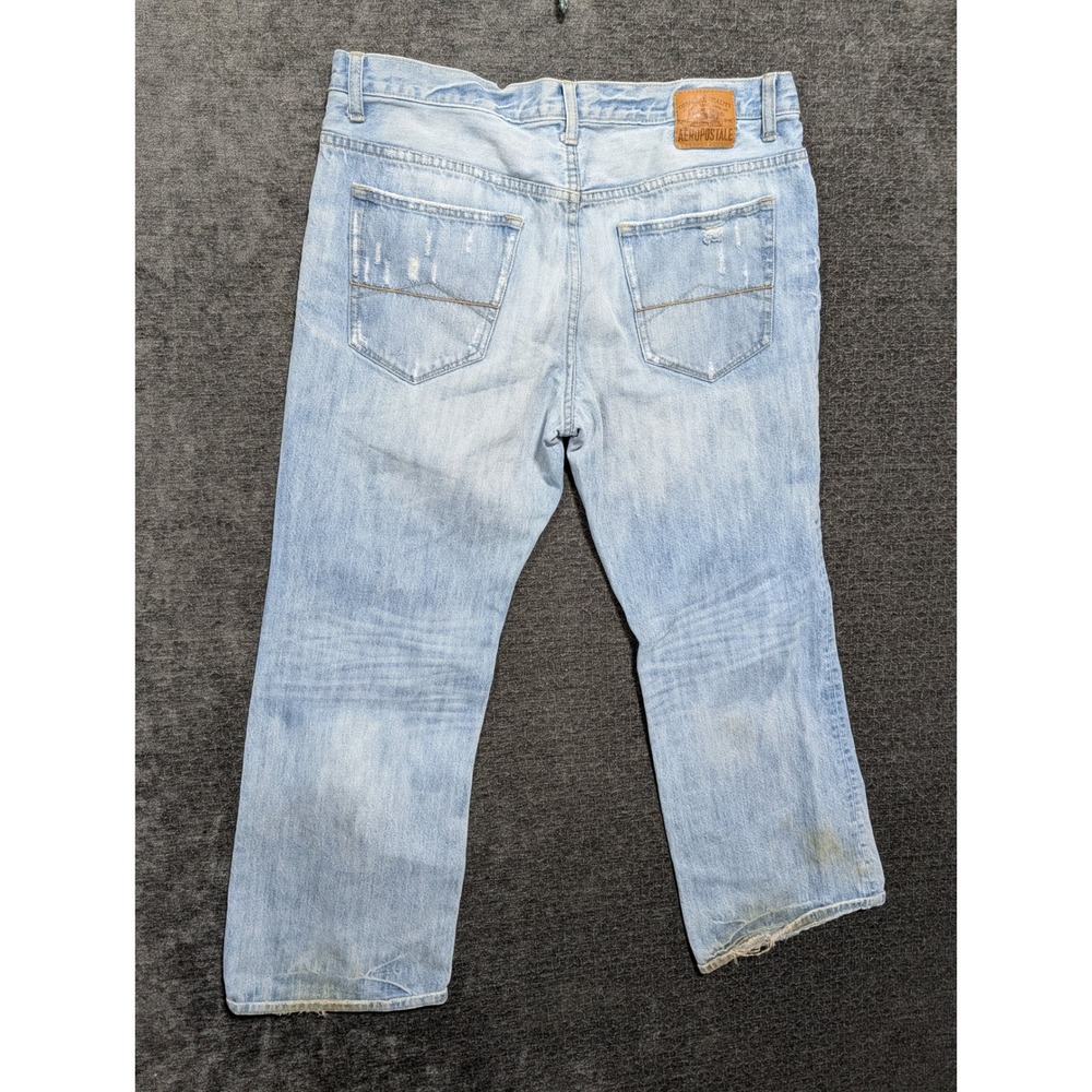 Aeropostale Benton Original Bootcut Jeans Mens 35x27 Light Wash Distressed Blue - Picture 2 of 9